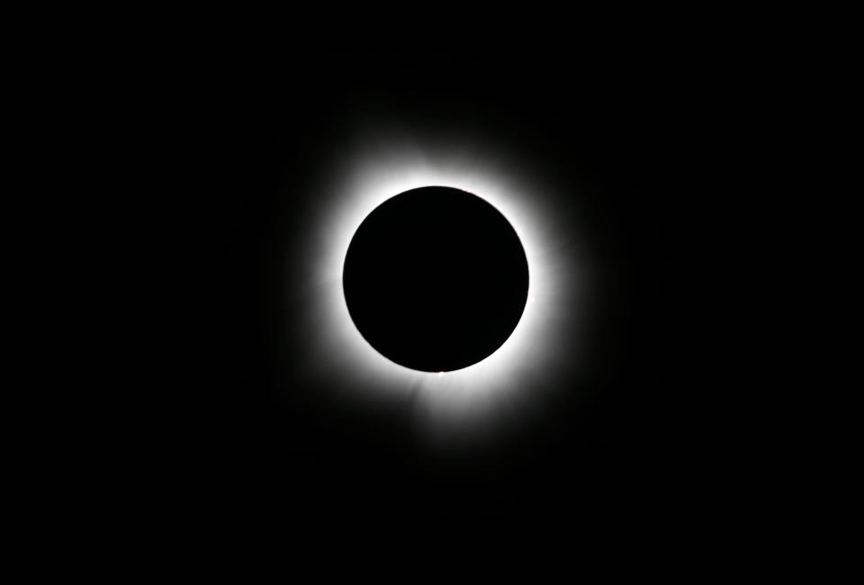 The solar eclipse reaches totality in West Plains, Mo. on Monday, April 8, 2024.