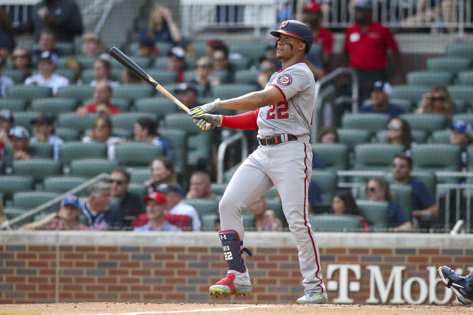 Juan Soto has posted solid numbers for fantasy managers so far, but could be in for a bump in production in the second half. (Photo by Brett Davis/Getty Images)