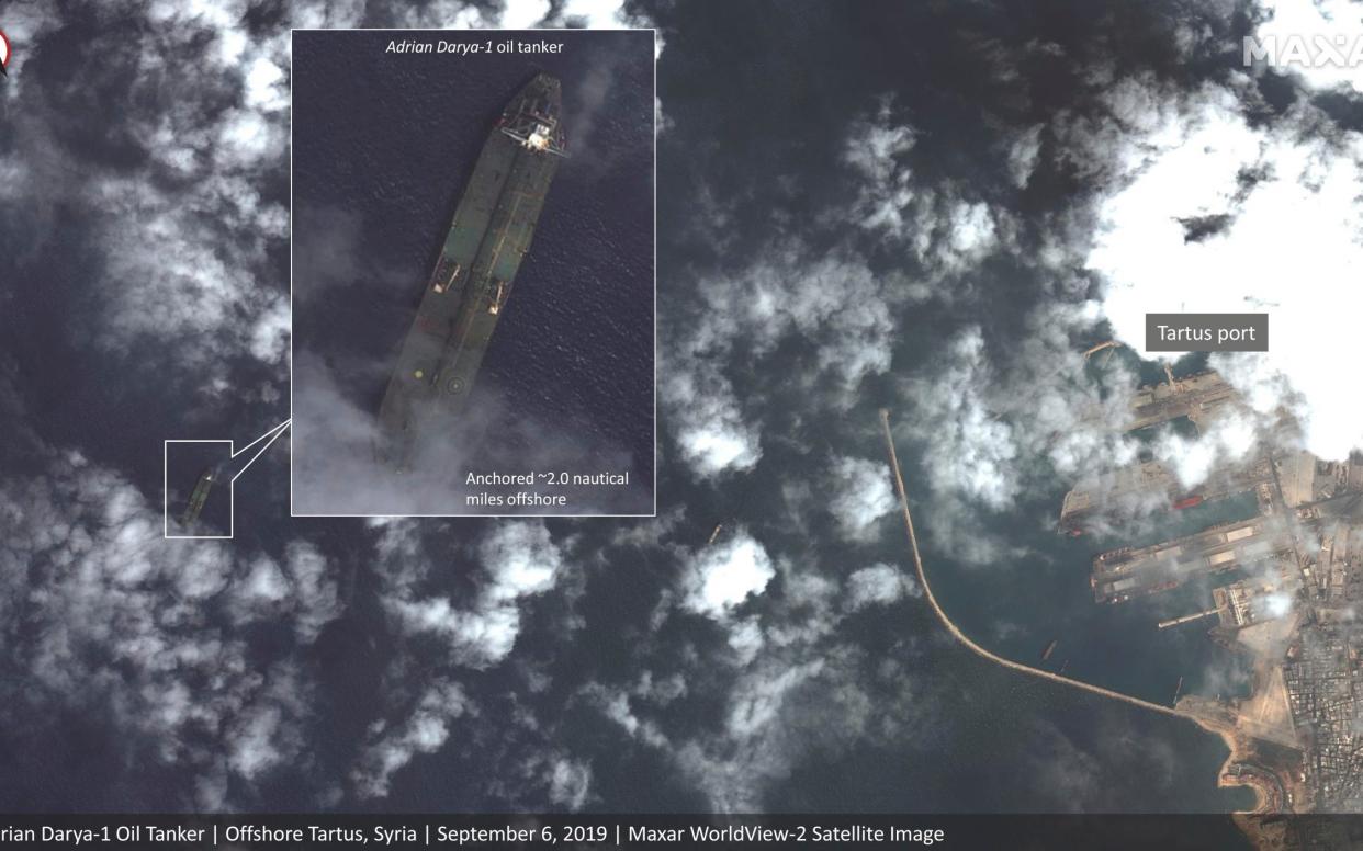 Satellite images allegedly show the Iranian oil tanker off the coast of Syria in early September - Satellite image '2019 Maxar Technologies