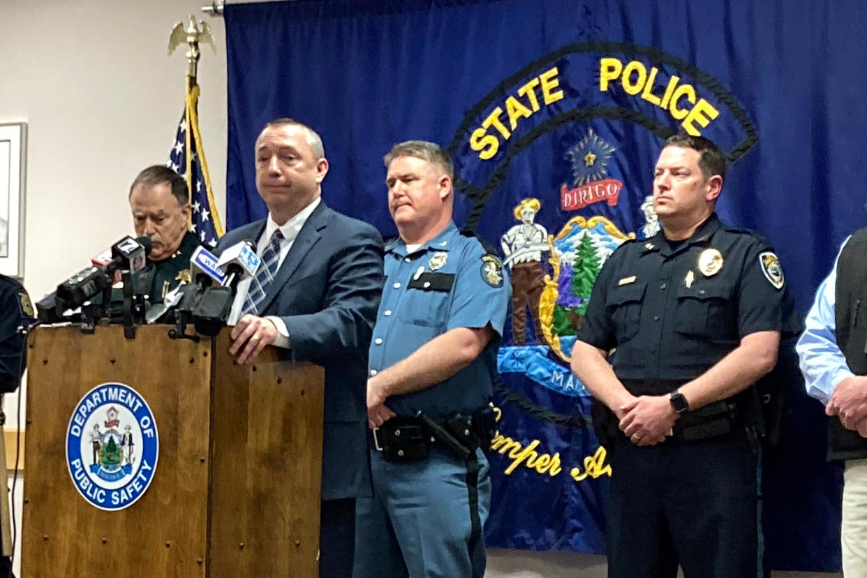 Maine Department of Public Safety Commissioner Mike Sauschuck leads a news conference, Wednesday, April 19, 2023, in Augusta, Maine, about shootings in the state. (AP Photo/Patrick Whittle)