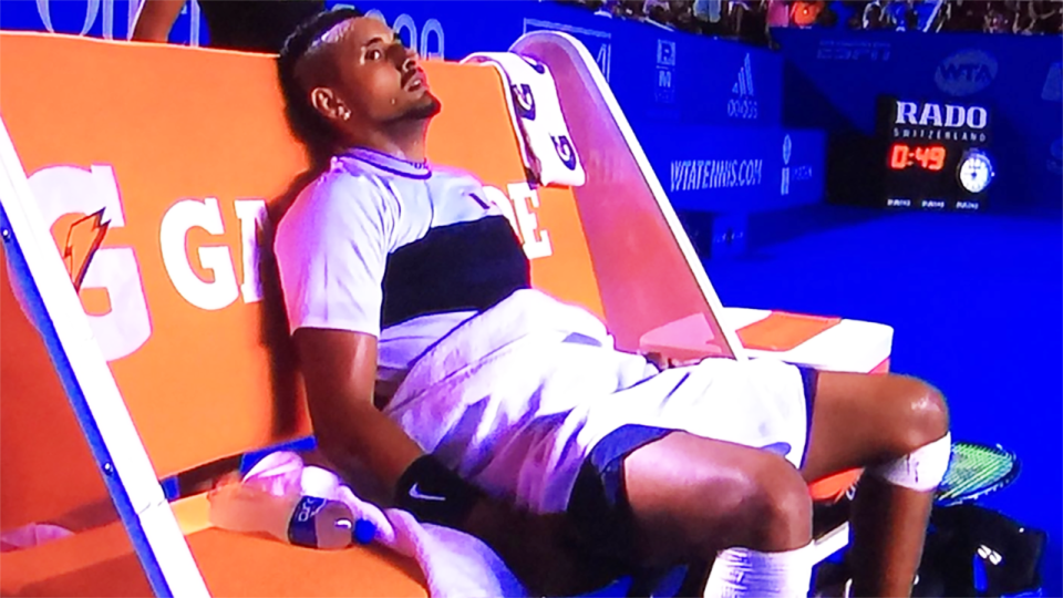 Nick Kyrgios said he was feeling unwell, but was fearful of the backlash if he retired. Image: Tennis TV