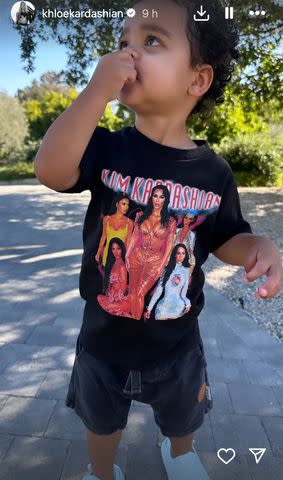 <p>Khloe Kardashian/Instagram</p> Tatum wore a T-shirt with his aunt Kim Kardashian all over it in a new photo