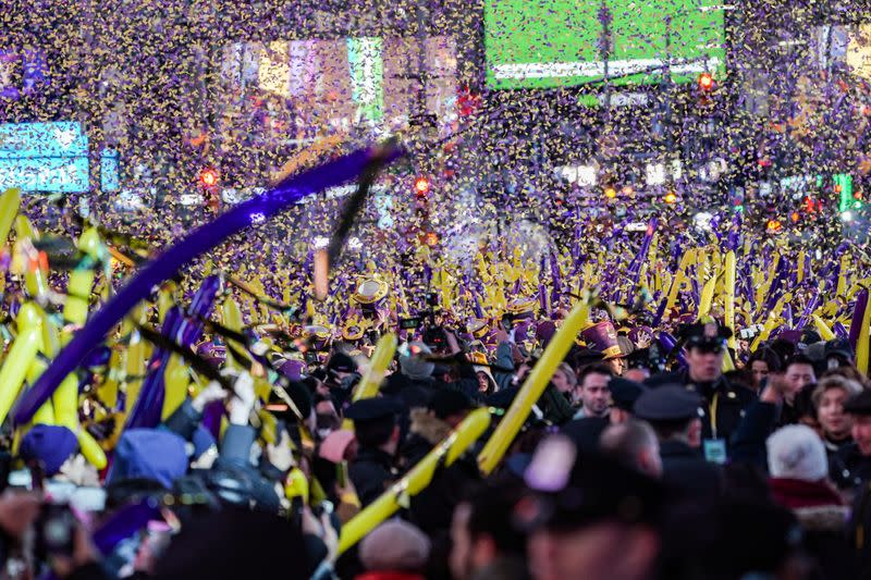 Revelers celebrate New Year's Eve in Times Square in the Manhattan borough of New York City