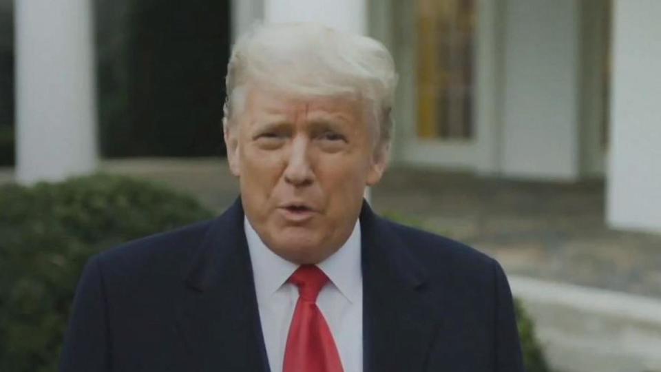 PHOTO: In a video message posted to Twitter on the afternoon of Jan. 6, 2021, President Donald Trump addresses supporters participating in the attack on the U.S. Capitol. (White House)