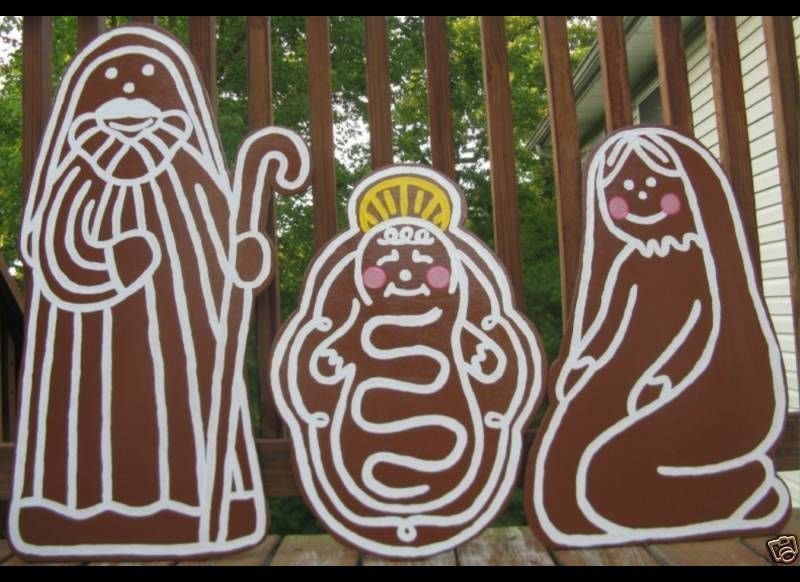 Celebrate two important holiday signifier,  the nativity and gingerbread men, by combining them into <a href="http://www.ebay.com/itm/like/380544518329?lpid=82" target="_blank">big lawn ornaments.</a>