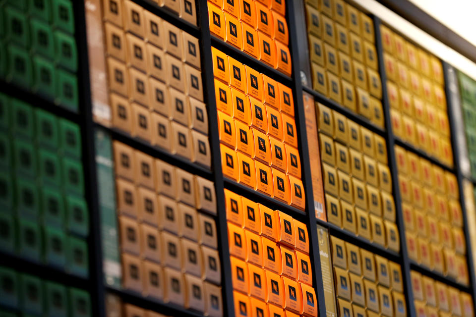 Nespresso coffee pods are pictured in the supermarket of Nestle headquarters in Vevey, Switzerland, February 13, 2020. REUTERS/Pierre Albouy