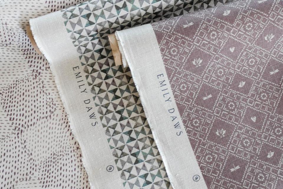Speckled Check in Sorbet, Kaleidoscope in Vista and Americana in Camomile by Emily Daws Textiles