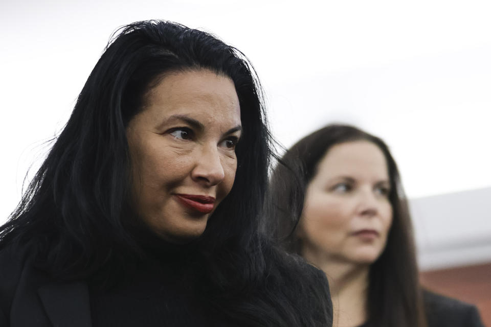 Sigal Chattah, left, attorney representing Guard the Constitution Project Founder Shawn Meehan, and Monti Levy, right, attorney representing Nevada Republican Party delegate Eileen Rice, appear in court in Las Vegas Monday, March 4, 2024. A judge pushed back to January 2025 the trial date for six Republicans who submitted certificates to Congress falsely declaring Donald Trump the winner of Nevada’s 2020 presidential election. (Wade Vandervort/Las Vegas Sun via AP)