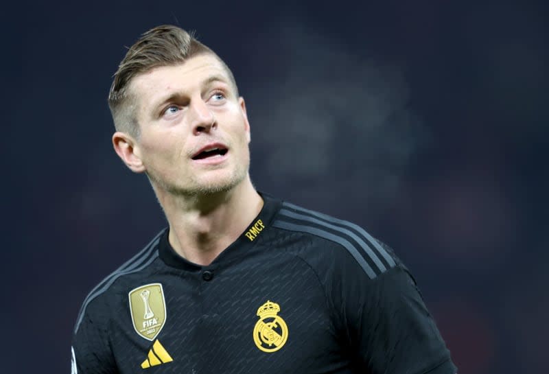 Madrid's Toni Kroos is pictured during the UEFA Champions League soccer match between 1. FC Union Berlin and Real Madrid at Olympiastadion. Germany defender Antonio Ruediger has reiterated his call for Real Madrid team-mate Toni Kroos to come out of international retirement and strengthen the team for this year's home Euros. Andreas Gora/dpa