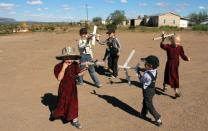 Mennonite children play in Sabinal -- they go to school six months a year