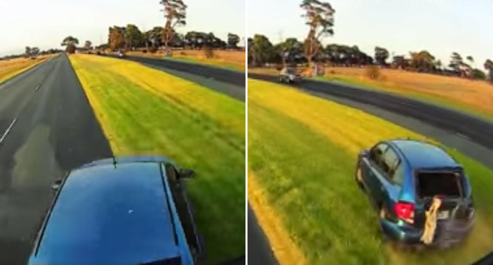 The car gets rear-ended and knocked off the road. Source: Facebook/ Dash Cam Owners Australia