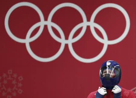 Skeleton – Pyeongchang 2018 Winter Olympics – Men’s Training – Olympic Sliding Centre - Pyeongchang, South Korea – February 13, 2018 - Jerry Rice of Britain prepares. REUTERS/Edgar Su