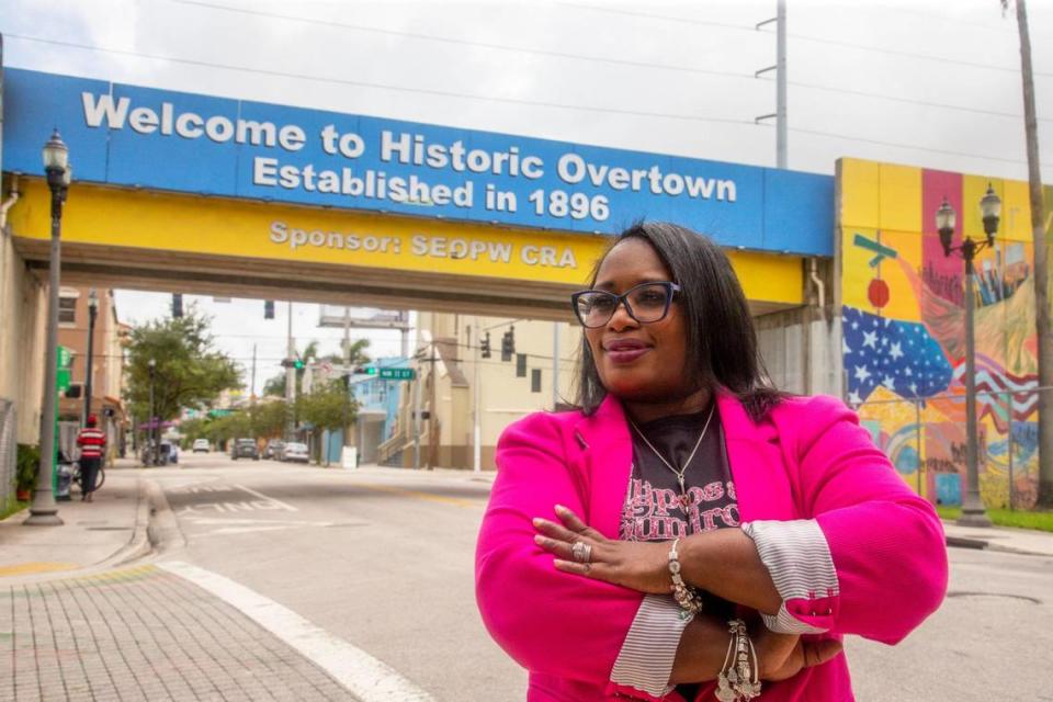 Lakeycia Cooper, owner of Lollipops & Gumdrops Children’s Spa, located at 1119 NW Third Ave., is photographed outside her business in the Overtown neighborhood of Miami, Florida, on Wednesday, July 14, 2021.