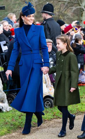 <p>Samir Hussein/WireImage</p> Kate Middleton and Princess Charlotte at Christmas 2023