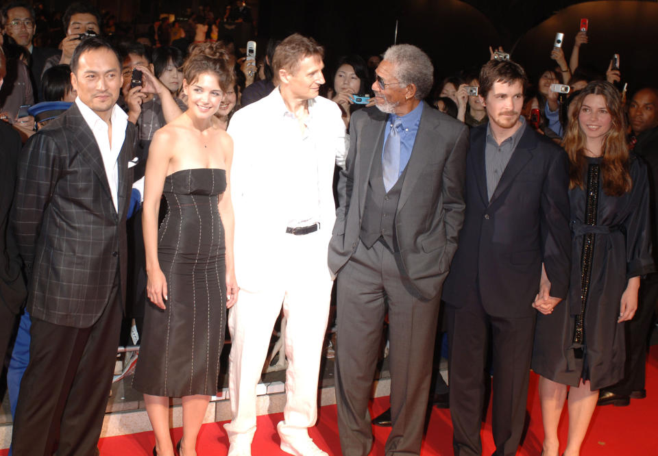 <p>Ken Watanabe, Katie Holmes, Liam Neeson, Morgan Freeman and Christian Bale (Photo by Jun Sato/WireImage)</p> 