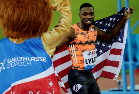 Athletics - Diamond League - Letzigrund Stadium, Zurich, Switzerland - August 30, 2018 Noah Lyles of the U.S. celebrates winning the Men's 200m REUTERS/Moritz Hager