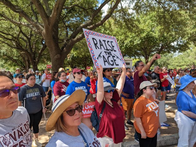 Protesters gather in front of the Texas capitol in Austin to demand that Gov. Greg Abbott call a special session to raise the age to buy a semi-automatic rifle to 21. (Photo: Roque Planas/HuffPost)