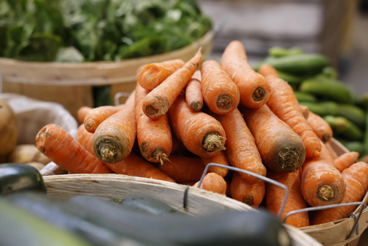 TORONTO, ON - April 04 - Carrots are pictured in a basket at the Daily Bread Food Bank in Toronto. Photo by: Lance McMillan/Toronto Star via Getty Images