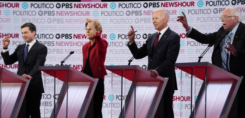 Pete Buttigieg, Elizabeth Warren, Joe Biden and Bernie Sanders 