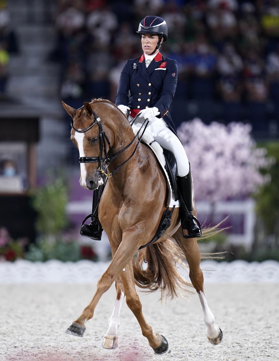 Charlotte Dujardin performs her freestyle test at the Tokyo Olympics on Gio (Danny Lawson/PA) (PA Wire)