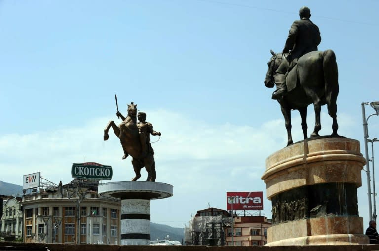 A statue of Alexander the Great dominates a square in the Macedonian capital Skopje