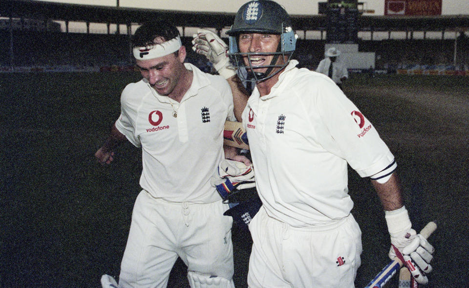 Graham Thorpe and Nasser Hussain, pictured here celebrating after a Test match in 2000.