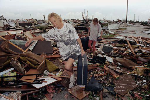 In the wreckage of Hurricane Andrew.(AP Photo)