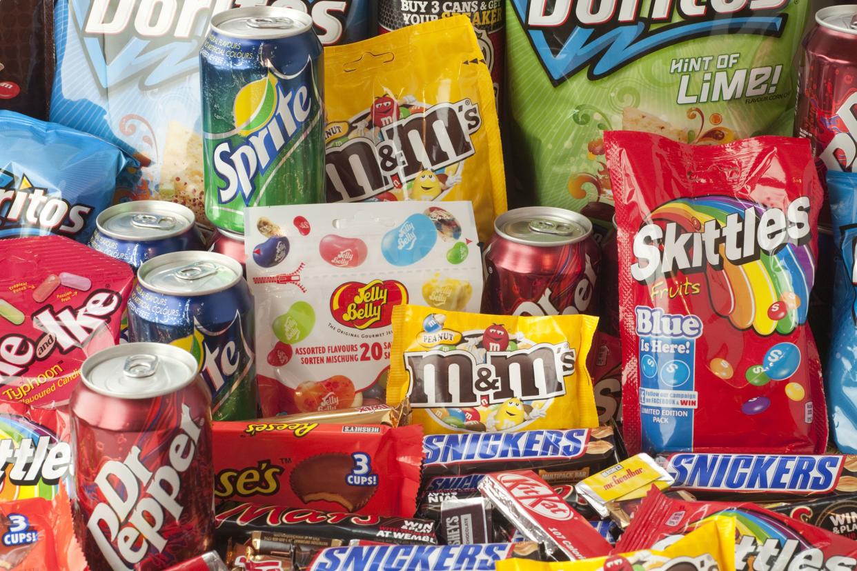 Junk food: m&m's, skittles, dr pepper and other unhealthy snacks