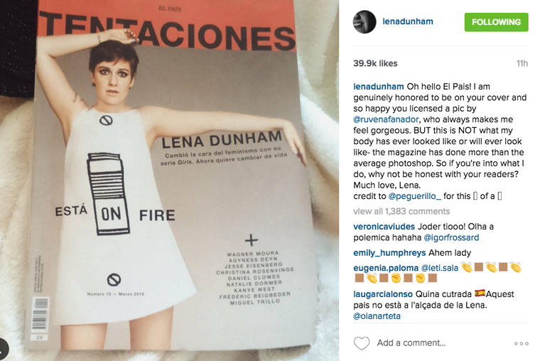 Lena Dunham Calls Out the Spanish Magazine That Photoshopped Her for Its Cover 