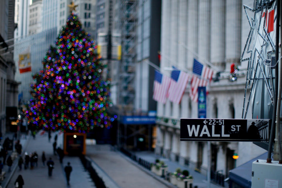 A street sign is seen near the New York Stock Exchange (NYSE) in New York, U.S.,December 27, 2018.  REUTERS/Eduardo Munoz