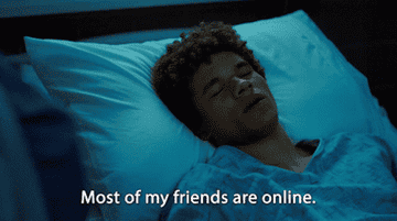 Everett Lang in "Wolf Pack" saying "Most of my friends are online"