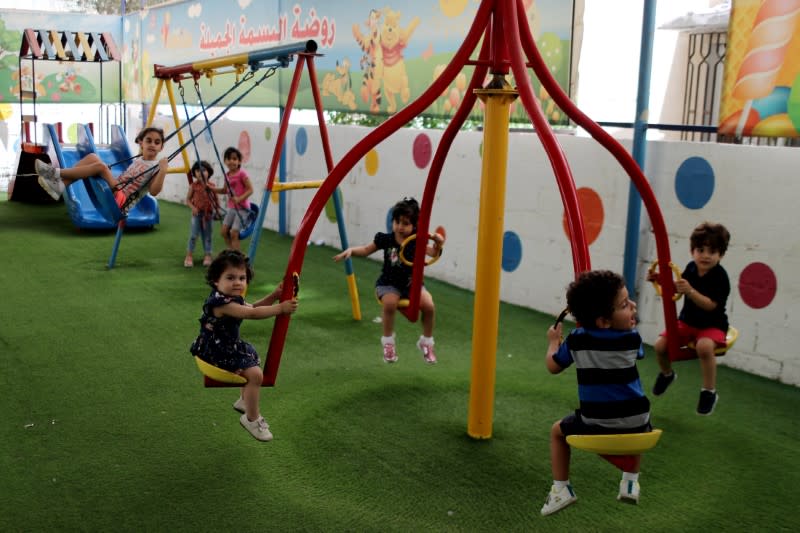 Gaza nursery schools reopen as Palestinians ease COVID-19 restrictions, in Gaza City