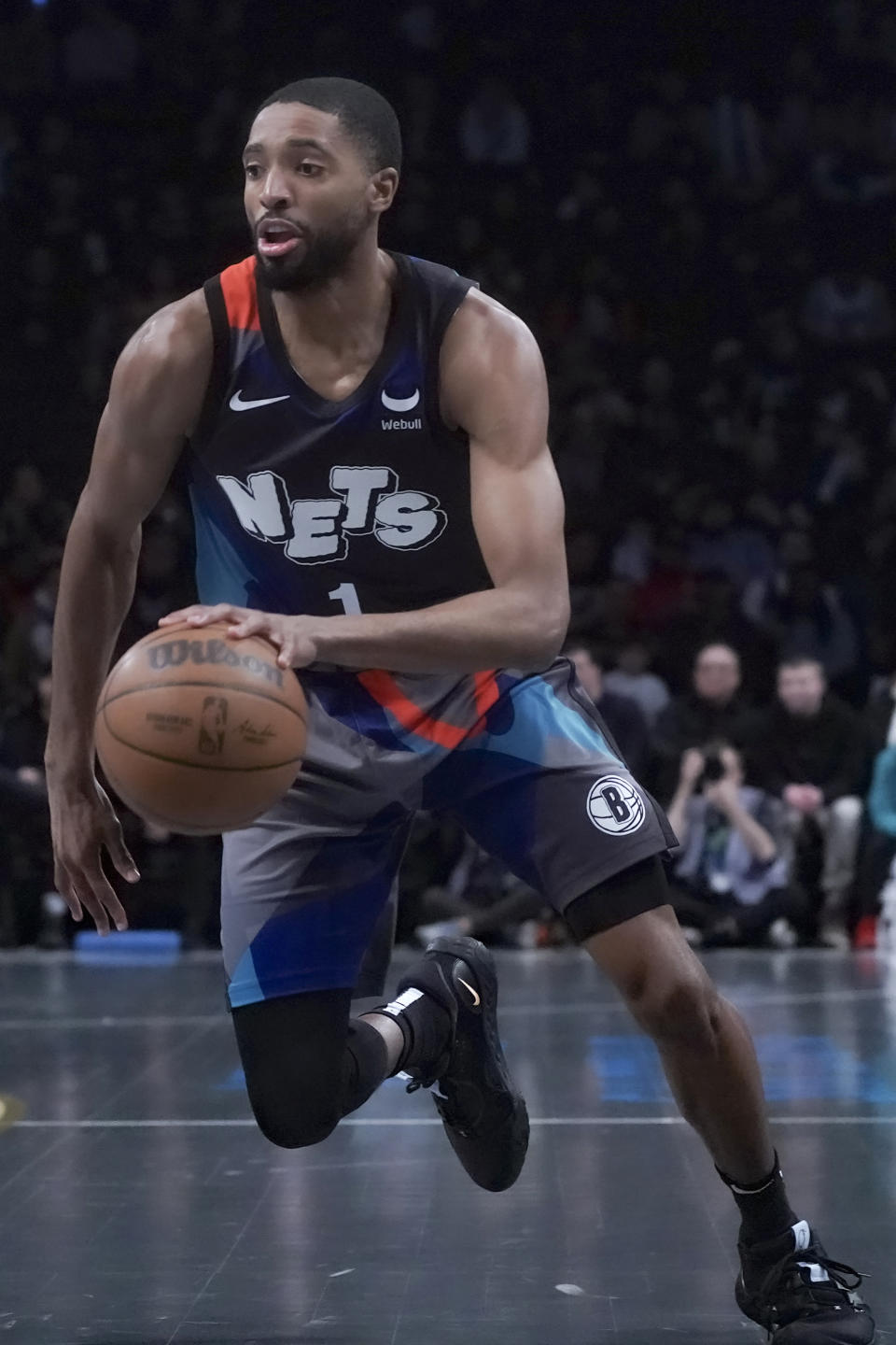 Brooklyn Nets' forward Mikal Bridges drives towards the basket during an NBA In-Season Tournament basketball game against the Toronto Raptors, Tuesday, Nov. 28, 2023, in New York. (AP Photo/Bebeto Matthews)