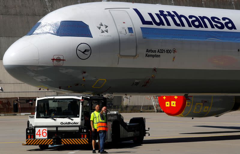 FILE PHOTO: A Lufthansa aircraft at the airport in Frankfurt, Germany