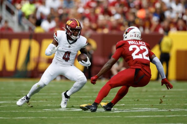 Wide receiver Curtis Samuel (4) and the Washington Commanders will face the New York Jets on Sunday in East Rutherford, N.J. File Photo by Tasos Katopodis/UPI