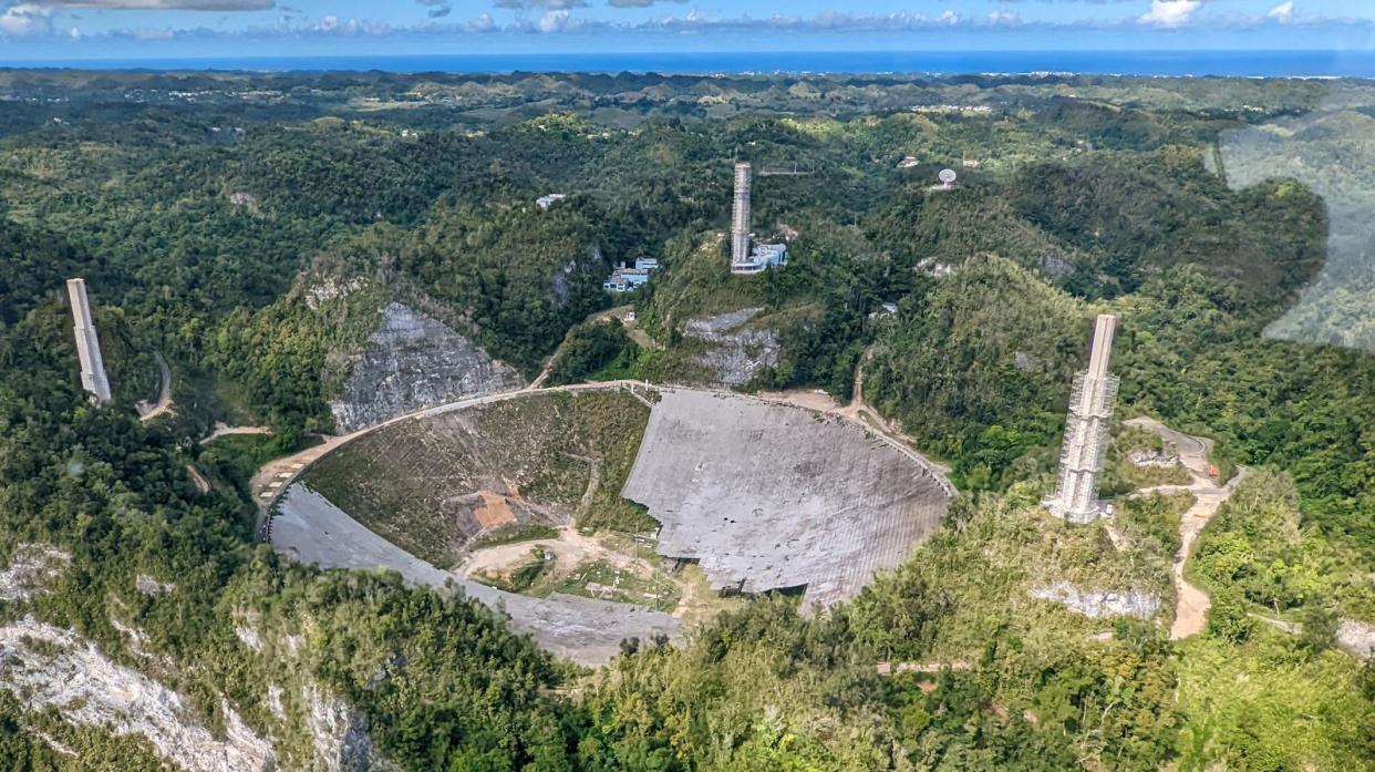 The Arecibo Observatory site undergoing demolition in December 2021.
