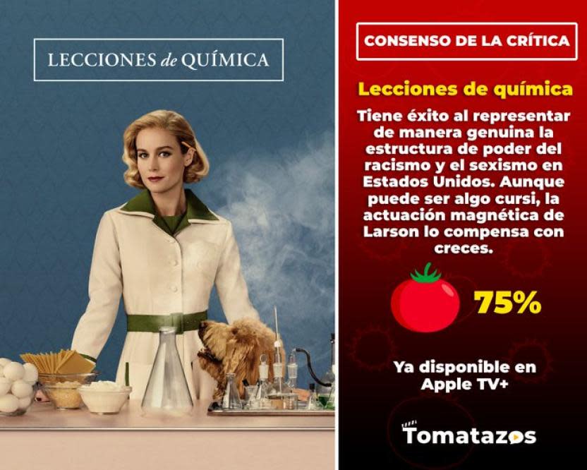 Calificación de la crítica de Lecciones de Química (Crédito: Tomatazos)