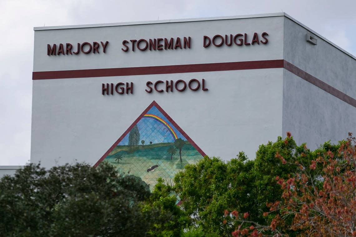 An outside view of Marjory Stoneman Douglas High School in Parkland, Florida on Saturday, February, 13, 2021.