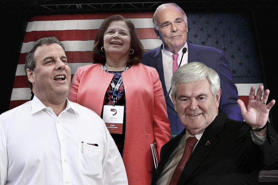 From left, Chris Christie, Enid Mickelsen, Ed Rendell and Newt Gingrich. (Photo illustration: Yahoo News; Photos: AP (3); Robin Marchant/Getty Images for Prostate Cancer Foundation; Mary Altaffer/AP)