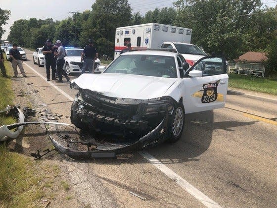 A police chase Thursday afternoon on U.S. 36 near Middletown ended when a car driven by a Knightstown man collided head-on with an Indiana State Police vehicle. Neither driver was seriously injured. The Knightstown man was arrested.