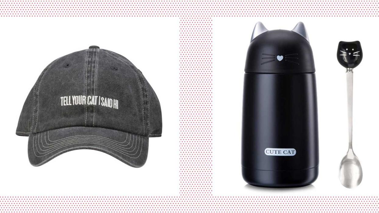 gifts for cat lovers tell your cat i said hi baseball cap and cute cat stainless steel travel coffee mug