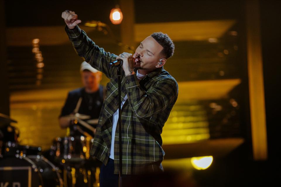 Kane Brown performs during a recording of CMT's "Storytellers" at the Grand Ole Opry's Studio A on Feb. 22. The show airs Tuesday at 9 p.m. CT.