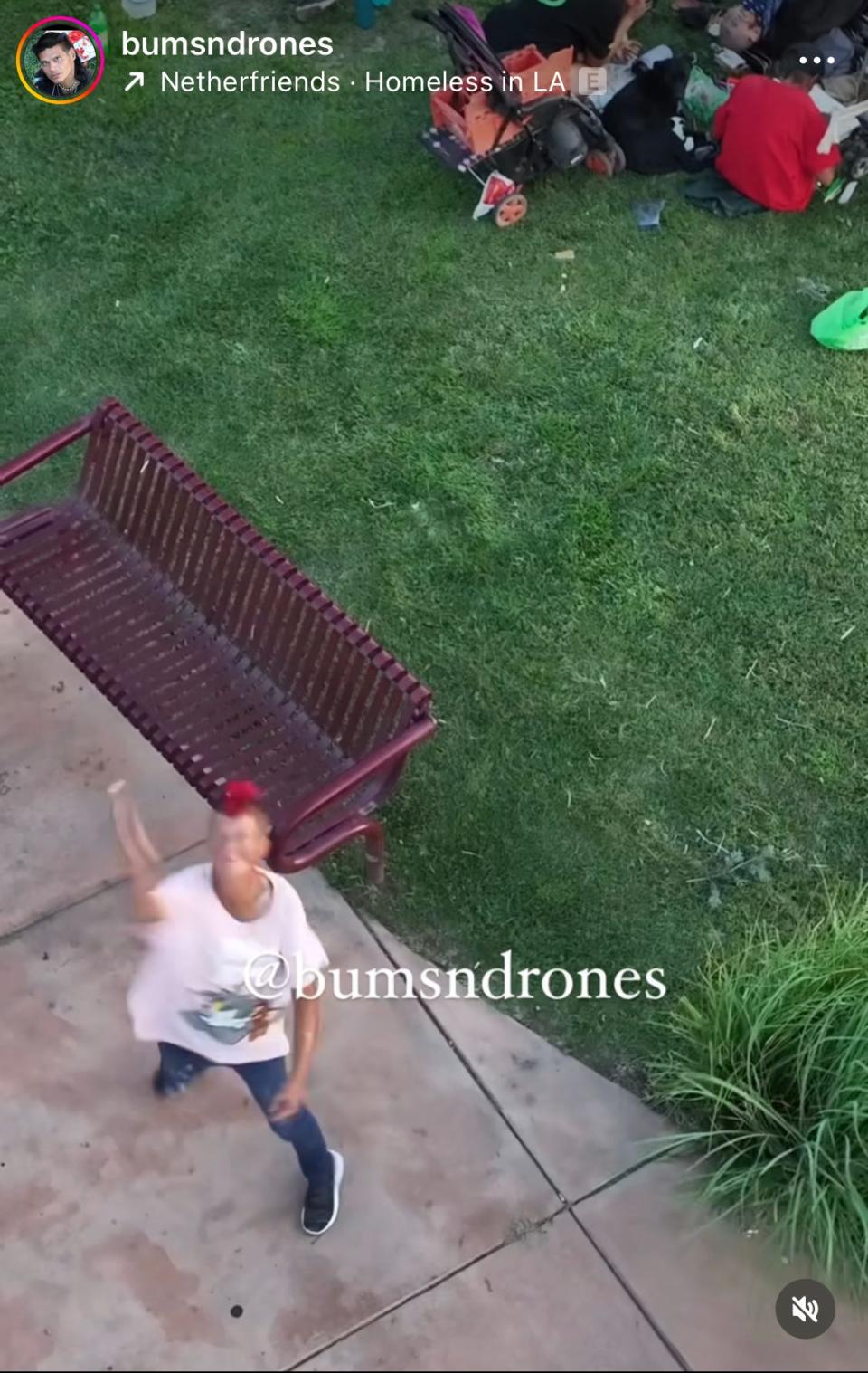 A person throws an object at a drone filming them in an area of Pueblo in this video posted to the 'bumsndrones' Instagram account run by Pueblo developer Henry 'Hank' Borunda. On the page, Borunda posts drone videos that mock people who are homeless.