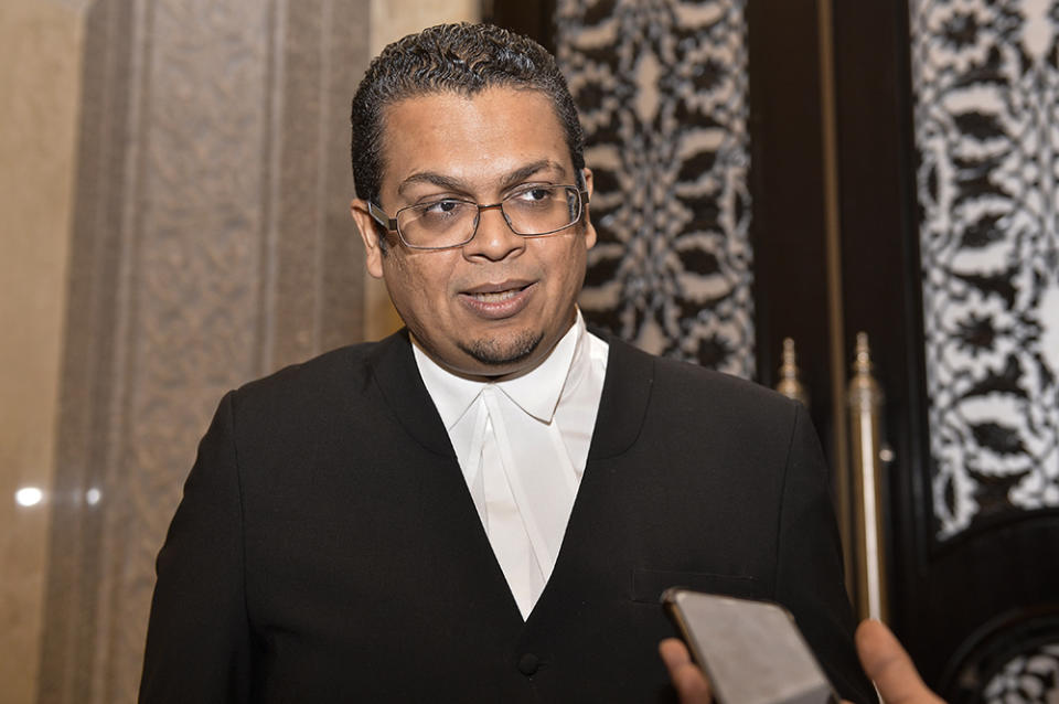 Lawyer Nizam Bashir speaks to reporters at the Court of Appeal in Putrajaya June 25, 2019. — Picture by Miera Zulyana