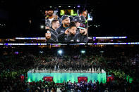 The Philadelphia Eagles arrive for the NFL football Super Bowl 57 opening night, Monday, Feb. 6, 2023, in Phoenix. The Kansas City Chiefs will play the Philadelphia Eagles on Sunday. (AP Photo/Ross D. Franklin)
