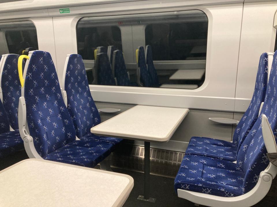 Seats on a ScotRail train.