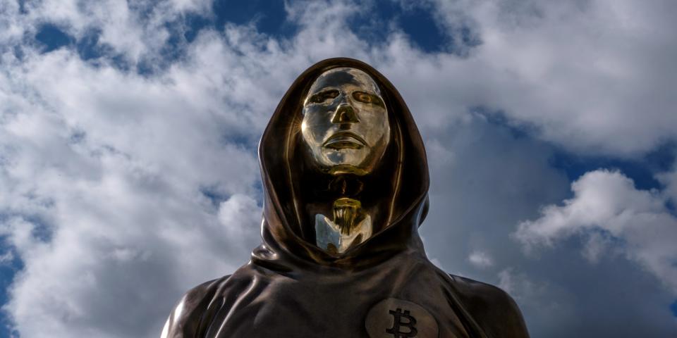 A statue of Satoshi Nakamoto, a presumed pseudonym used by the inventor of Bitcoin, is displayed in Graphisoft Park on September 22, 2021 in Budapest, Hungary