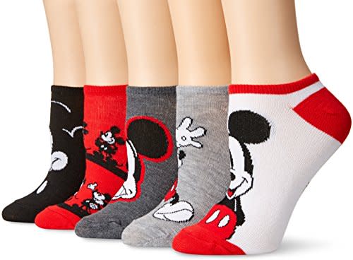 Disney womens Mickey Mouse 5 Pack No Show Casual Sock, Red Mickey, 9 11 US