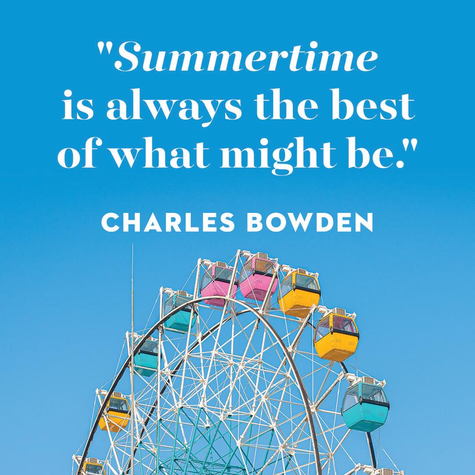 beach instagram caption slide that reads summertime is always the best of what might be by charles bowden