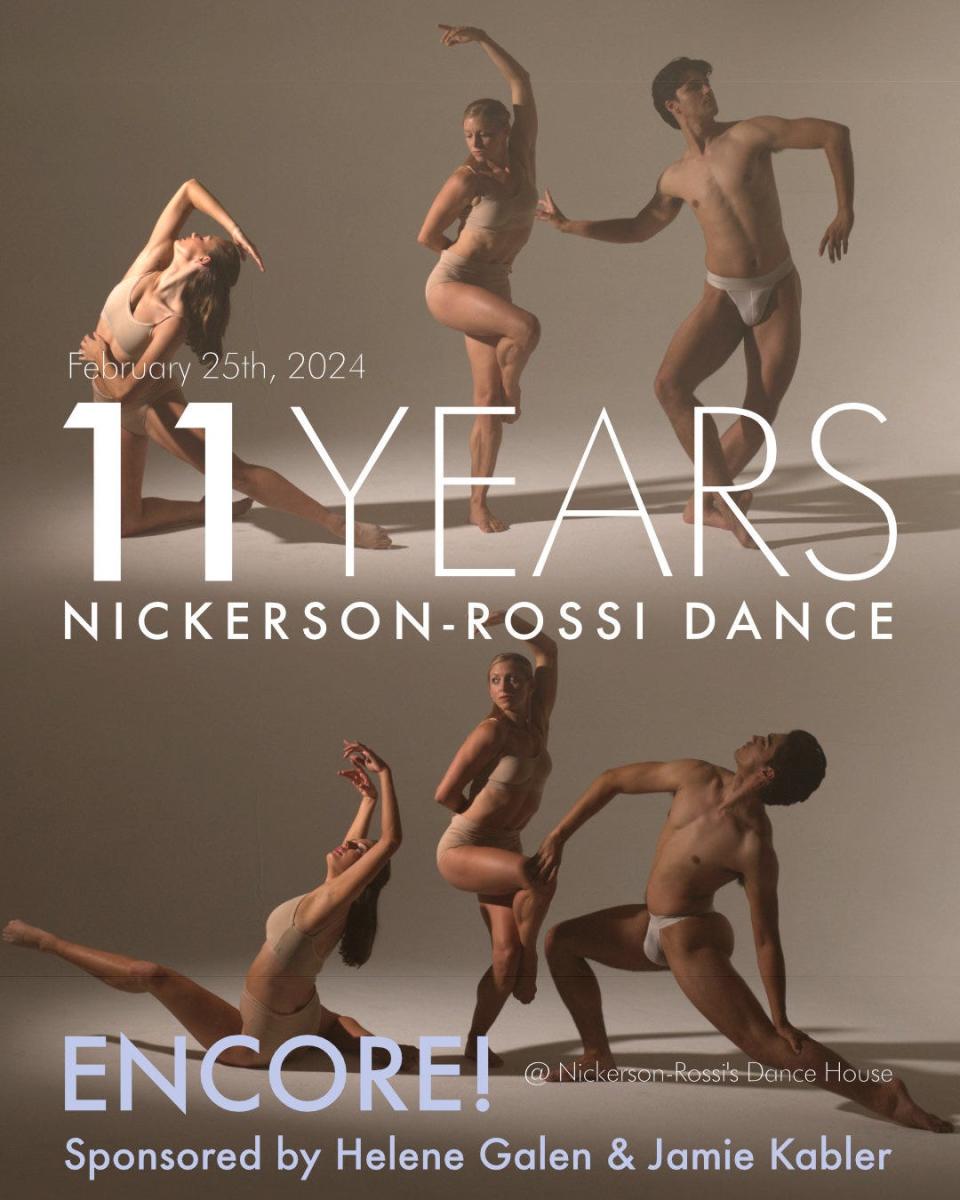 This "Encore" performance will also feature a hand-selected group of students from Nickerson-Rossi's pre-professional teen program will also be integrated into a new work titled “Blueprints,” with the professional dancers of Nickerson-Rossi Dance.